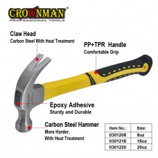 Crownman 16OZ Claw Hammer Fiber Glass & Plastic Coating Handle